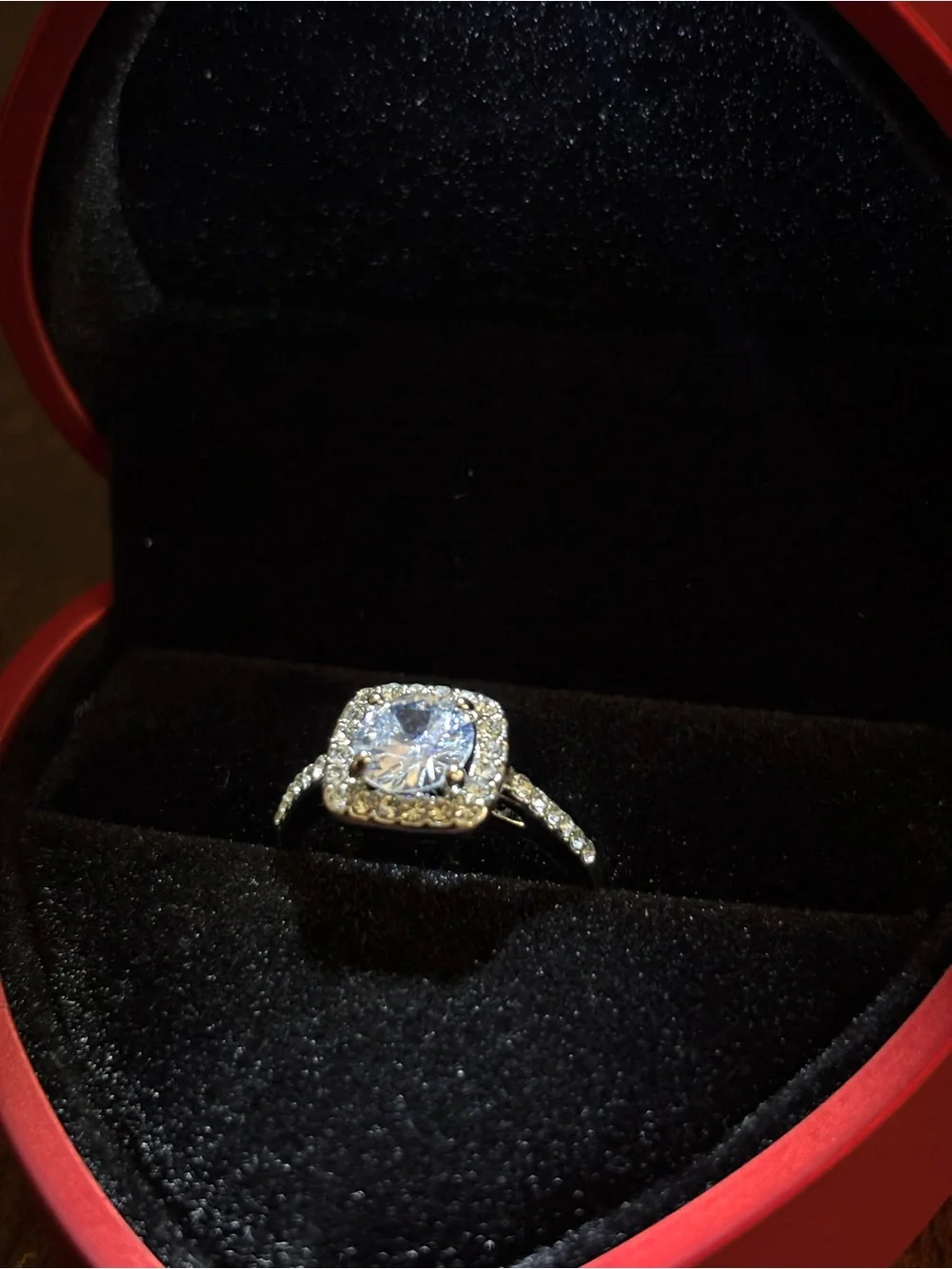 Silver Halo Cushion-Cut Cubic Zirconia Engagement Ring - Silver